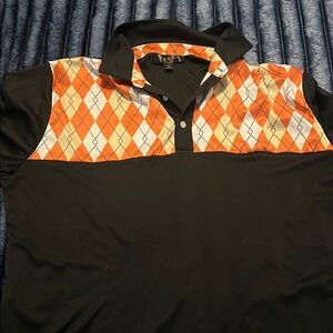 Men's Black Polo with Orange Argyle Yoke